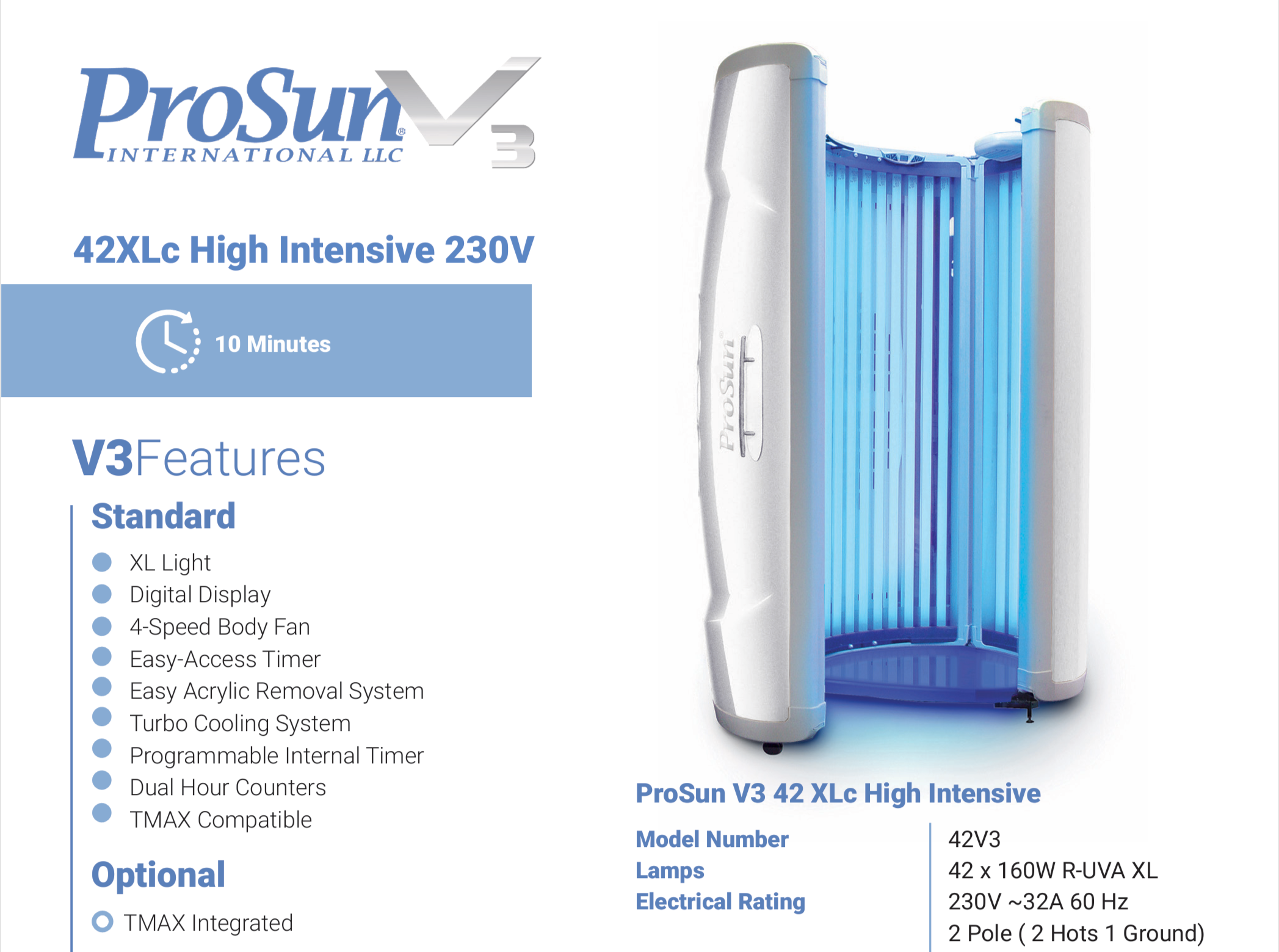 PROSUN V3 10 Minute Level 4 42 Bulb Commercial Stand Up Tanning Booth (220v)