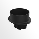 Black plastic component on a white background