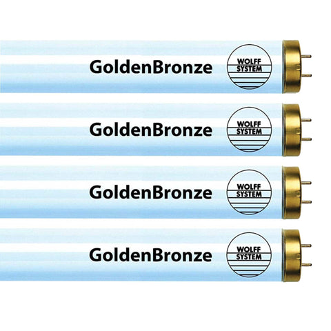 Four GoldenBronze Wolff System light bulbs on a white background
