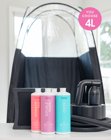 MineTan Expert Esthetician Spray Tan Kit with tent, spray gun, hose, Wave Portable Extraction & bottles 