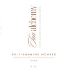 Label for self-tanning mousse with text and branding on a white background