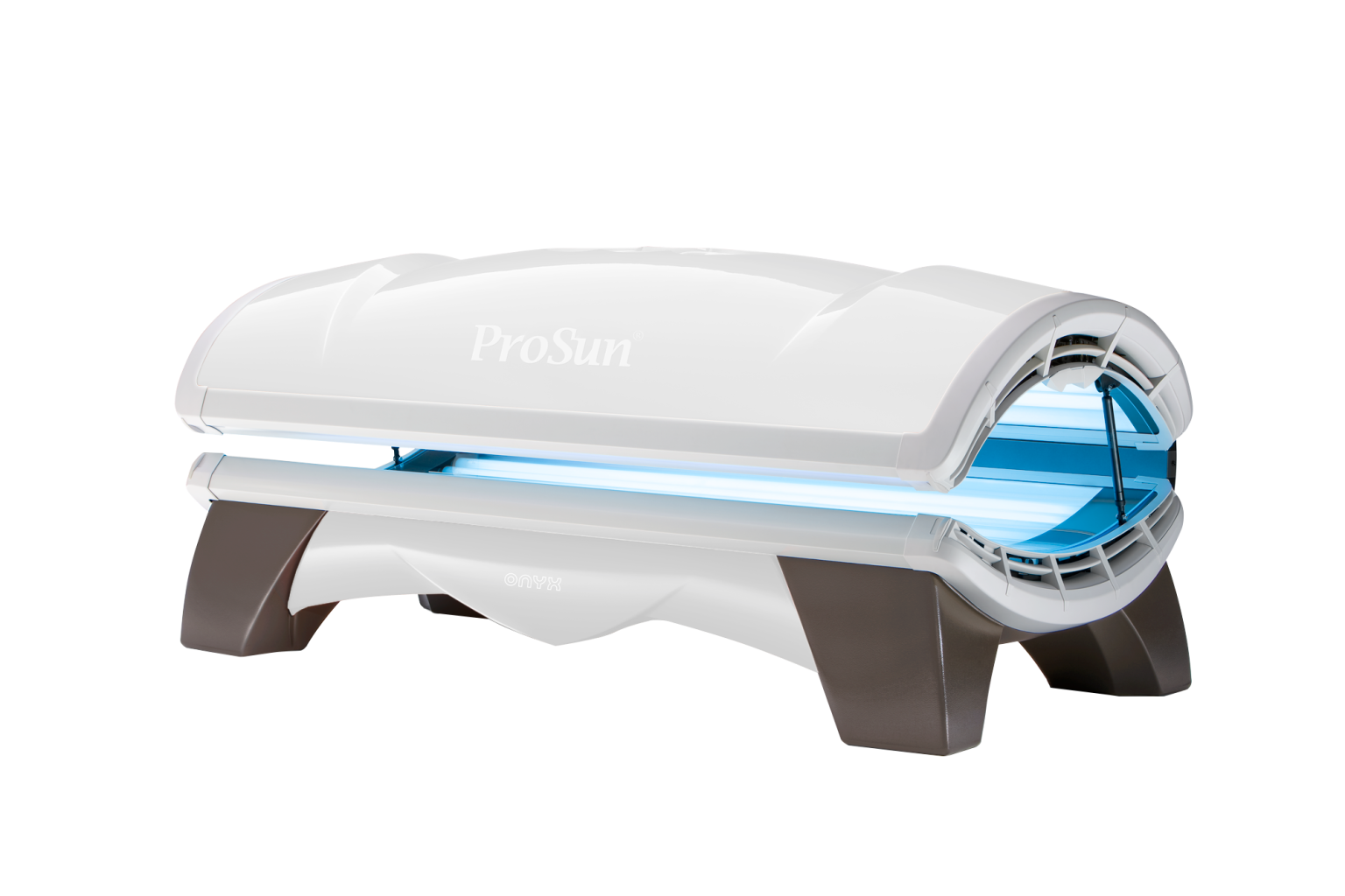 Tanning bed with 'ProSun' branding on a white background