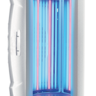 ProSun V3 Hybrid – 10 Min Stand Up Booth with blue, pink, and UV lights; doors open.