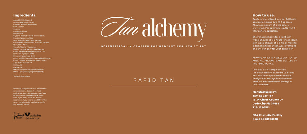 Tan alchemy product label with text on a brown background