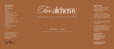 Tan alchemy product label with text on a brown background