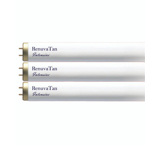 Three RenuvaTan Intensive tanning bulbs on a white background