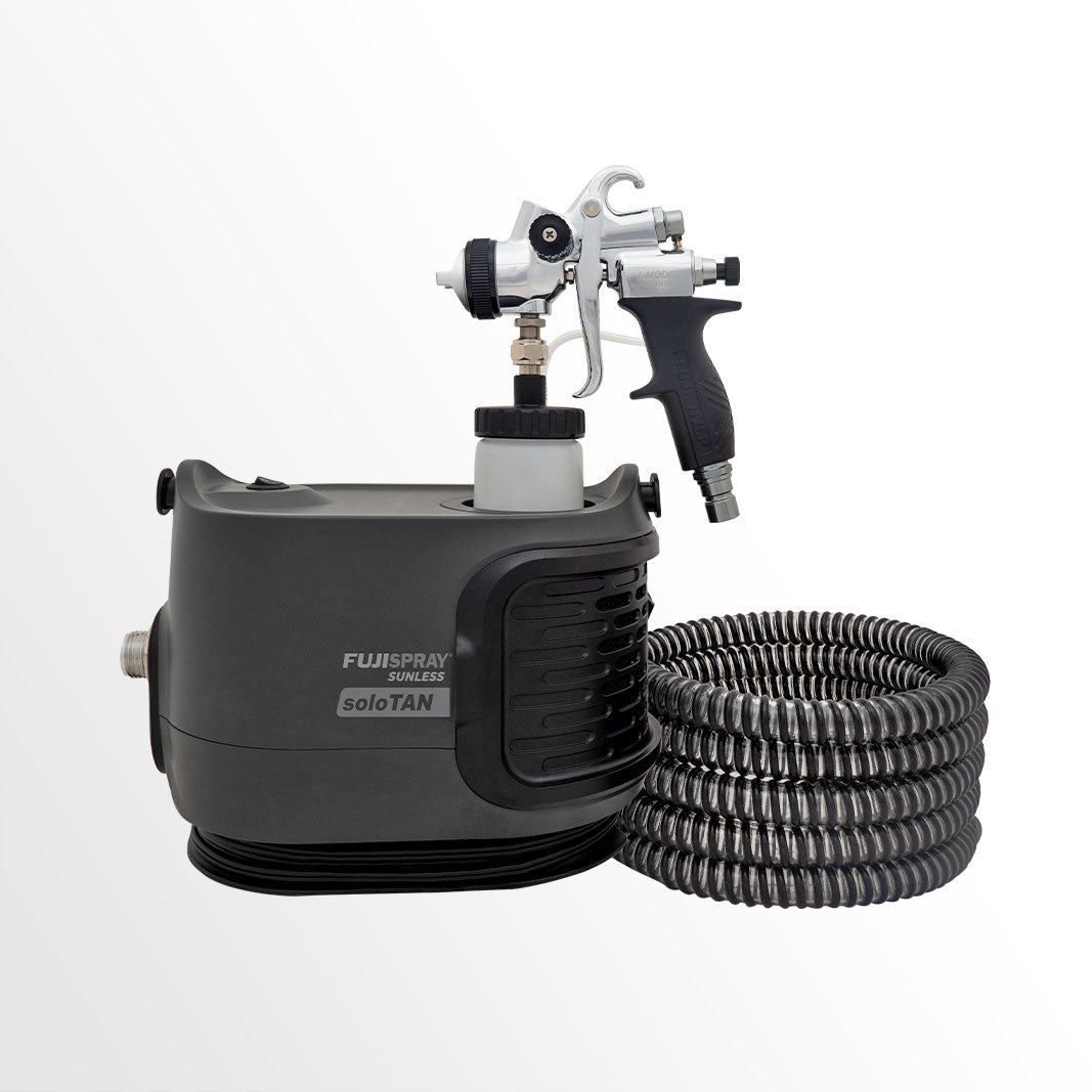 Fuji soloTAN 6175 with T-Pro Applicator: a black mobile tanning kit, perfect for beginners.