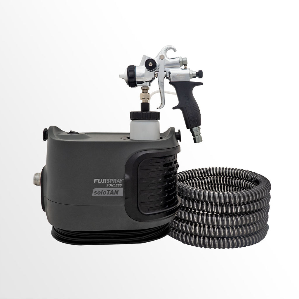 Fuji soloTAN 6175 with T-Pro Applicator: a black mobile tanning kit, perfect for beginners.