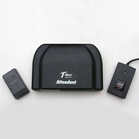 T-Max Attendant device with two remote controls on a white background