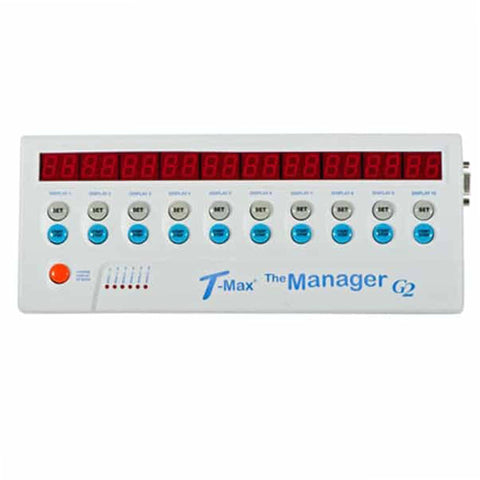 T-Max The Manager G2 electronic device with digital display and buttons on a white background