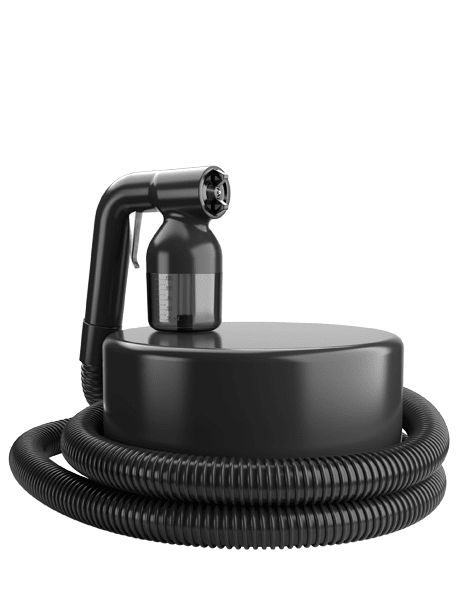 A pro handheld spray tan machine with coiled hose by MineTan.