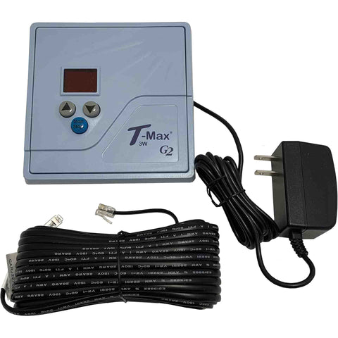 T-Max electronic device with cables and power adapter on a white background