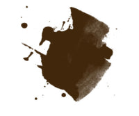 Brown ink splatter on a white background