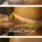 Collage of a person applying tan lotion with 'Aussie Bronze' branding.