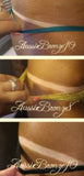 Collage of a person applying tan lotion with 'Aussie Bronze' branding.