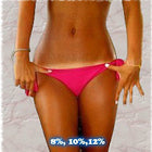 Person wearing a pink bikini bottom with a textured gray background