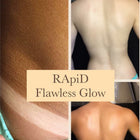 Collage of skin texture before and after treatment with 'RApiD Flawless Glow' text overlay.
