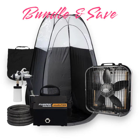 spray tan gun and tent Fuji Spray Sunless studioTAN 6100 HVLP Spray Tan System with Spray Tan Pop-Up Tent & Extraction Floor Fan Startup Kit Bundle