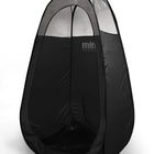 MineTan Spray Tan Tent: Black portable tent with open front & translucent top for spray tanning.
